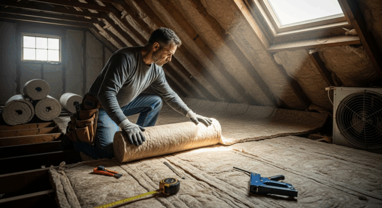 Couvreur en plein travaux d'isolation de comble