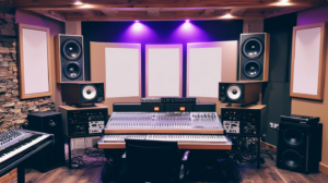 Photo d'un studio équipé de matériels techniques et bénéficiant d'une bonne isolation phonique musique