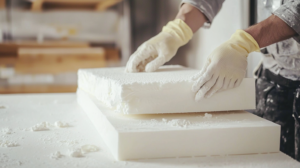 un professionnel manipule des plaques d'isolants en polystyrène extrudé