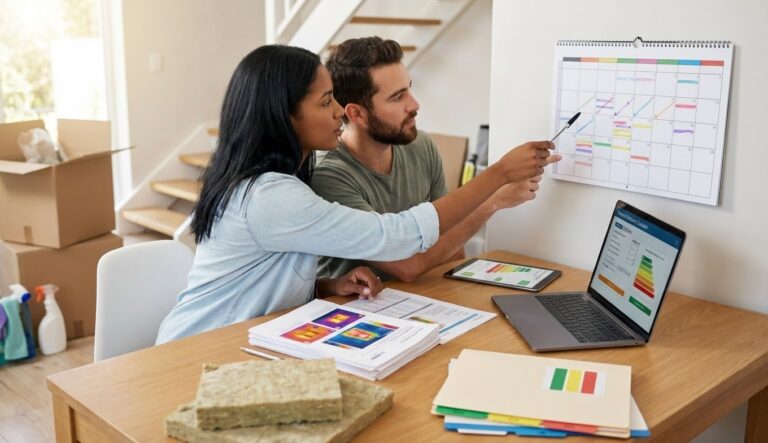 Un couple en train de planifier ensemble quand démarrer le travaux