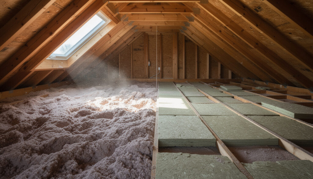 découvrez les différences entre l'isolation des combles soufflée et l'isolation en rouleaux pour choisir la solution la plus efficace et adaptée à votre maison.